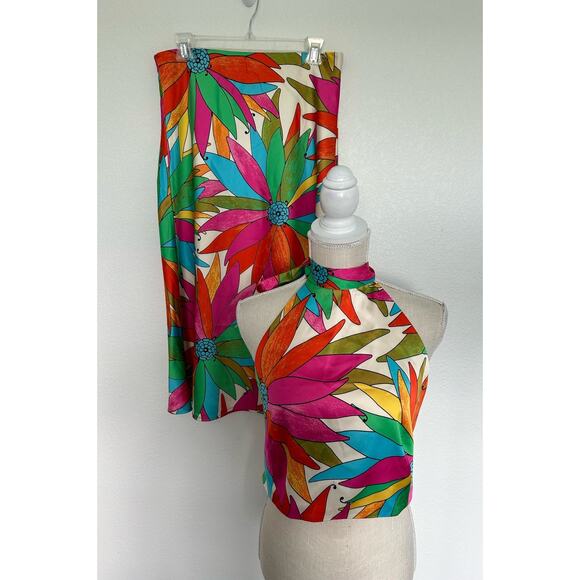 Maison d' Amelie Tropical Floral Halter Top and Midi Skirt Set - M - Picture 1 of 7
